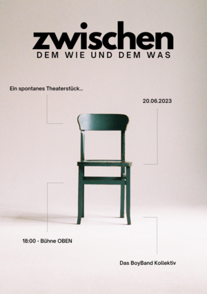 Bild eines Stuhls und dem Schriftzug "Zwischen dem Wie und dem Was"